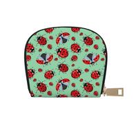 LAMAME Magic Blue Fox Custodia in pelle stampata porta carte di credito porta biglietti da visita, Coccinelle rosse su uno sfondo blu, Taglia unica