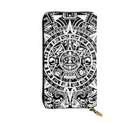 LAMAME Pochette da viaggio in vera pelle stampata con conchiglie sulla spiaggia, Calendario Maya Fine del mondo, Taglia unica
