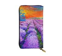 LAMAME Pochette da viaggio portatile in vera pelle stampata con marmo colorato, Pittura ad olio di lavanda, Taglia unica