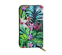 LAMAME Pochette in vera pelle stampata con sistema solare della galassia dello spazio esterno, portatile, organizer da viaggio neutro, Foglia tropicale colorata., Taglia unica