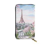 LAMAME Pochette in vera pelle stampata con sistema solare della galassia dello spazio esterno, portatile, organizer da viaggio neutro, Bella Torre Eiffel Parigi, Taglia unica