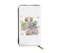 LAMAME Pochette in vera pelle stampata con sistema solare della galassia dello spazio esterno, portatile, organizer da viaggio neutro, Cartoon Elefante e Gufi Floreale, Taglia unica