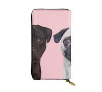 LAMAME Pochette neutra dell'organizzatore di viaggio portatile del raccoglitore del cuoio genuino stampato variopinto viola, Divertente cane carlino, Taglia unica