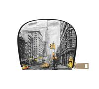 LAMAME Porta carte di credito con cerniera, in pelle stampata, motivo: luna, stelle e pianeti, Amore da New York, Taglia unica