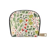 LAMAME Porta carte di credito con cerniera, in pelle stampata, motivo: luna, stelle e pianeti, Bellissimi fiori., Taglia unica