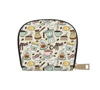 LAMAME Porta carte di credito con cerniera, in pelle stampata, motivo: luna, stelle e pianeti, Caffè e Dolci Zucchero Ci, Taglia unica