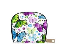 LAMAME Porta carte di credito con cerniera, in pelle stampata, motivo: luna, stelle e pianeti, Farfalla colorata primavera., Taglia unica