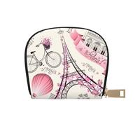 LAMAME Porta carte di credito con cerniera, in pelle stampata, motivo: luna, stelle e pianeti, La Torre Eiffel e una bicicletta, Taglia unica