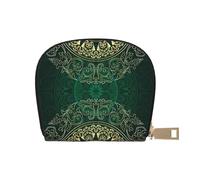 LAMAME Porta carte di credito con cerniera, in pelle stampata, motivo: luna, stelle e pianeti, Mandala Style Floreale Cerchio Antichi Voltelli, Taglia unica