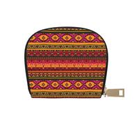 LAMAME Porta carte di credito con cerniera, in pelle stampata, motivo: luna, stelle e pianeti, Messicano Folk Art Boho, Taglia unica