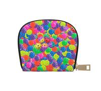 LAMAME Porta carte di credito con cerniera, in pelle stampata, motivo: luna, stelle e pianeti, Palline da pickleball colorate., Taglia unica