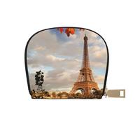 LAMAME Porta carte di credito con cerniera, in pelle stampata, motivo: luna, stelle e pianeti, Torre Eiffel, Taglia unica