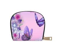 LAMAME Porta carte di credito in pelle stampata colorata viola marmo organizer semicircolare, farfalla rosa, Taglia unica