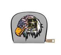 LAMAME Porta carte di credito in pelle stampata colorata viola marmo organizer semicircolare, Noi esercito fresco bandiera americana aquila, Taglia unica