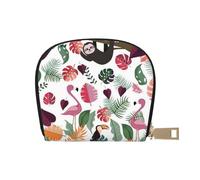 LAMAME Porta carte di credito in pelle stampata con motivo a stella marina, in legno blu sulla spiaggia, porta carte di credito e biglietti da visita, Brodo nella giungla tropicale rosa, Taglia unica