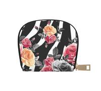 LAMAME Porta carte di credito in pelle stampata con motivo a stella marina, in legno blu sulla spiaggia, porta carte di credito e biglietti da visita, Rose Fiore Floreale Zebra Strisce, Taglia unica