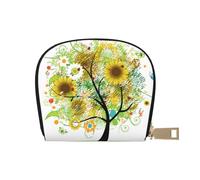 LAMAME Porta carte di credito in pelle stampata con motivo floreale con fiori di edera, Albero Floreale Con Margherite Girasoli Farfalle Coccinelle Insetto, Taglia unica
