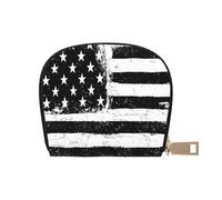 LAMAME Porta carte di credito in pelle stampata con motivo floreale con fiori di edera, Bandiera americana bianca e nera., Taglia unica