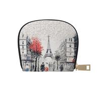 LAMAME Porta carte di credito in pelle stampata con motivo marmorizzato colorato, Parigi Street Torre Eiffel Pittura, Taglia unica