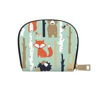 LAMAME Porta carte di credito in pelle stampata con scritta "Merry Christmas", Carino Fox Bear Bird Bunny Tree, Taglia unica