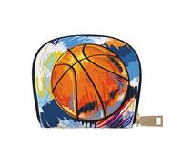 LAMAME Porta carte di credito in pelle stampata con simbolo del dollaro dorato, Pallacanestro colorato schizzo divertimento, Taglia unica