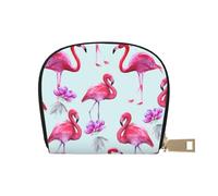 LAMAME Porta carte di credito in pelle stampata con stampa aragosta rossa, Fenicotteri rosa., Taglia unica