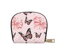 LAMAME Porta carte di credito in pelle stampata verde anguria porta biglietti da visita, Farfalla rosa., Taglia unica