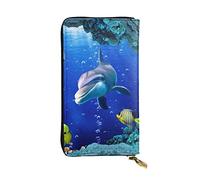 LAMAME Portafoglio in vera pelle stampata con api girasoli borsa da viaggio organizer da viaggio neutro, 3d Underwater World Pesce Dolphi, Taglia unica