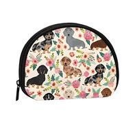 LAMAME Portamonete con stampa di fiori colorati e farfalle, mini organizer per monete, portatile, multifunzionale, Bassotto floreale, Taglia unica