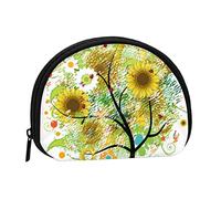 LAMAME Portamonete con stampa floreale con fiori di edera, mini portamonete, portatile, multifunzionale, Albero Floreale Con Margherite Girasoli Farfalle Coccinelle Insetto, Taglia unica