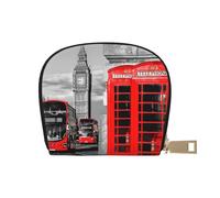LAMAME Shells on The Beach - Porta carte di credito in pelle stampata, organizer semicircolare, Inghilterra Uk Retro Londra Telefono, Taglia unica