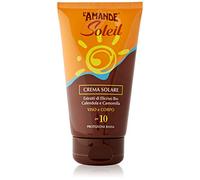 L'AMANDE - Crema Solare Viso e Corpo con Vitamina E e Acido Ialuronico, Crema Viso e Corpo Idratante con Protezione Solare 10 alla Camomilla, Crema Corpo con Attivatore Abbronzatura - Soleil, 125 ml