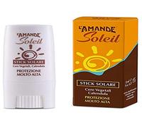 L'AMANDE - Soleil Crema Solare Viso 50+ Stick con Vitamina C, per Labbra, Tatuaggi, Nei, Vitiligine alla Camomilla, Idratante Viso contro le Scottature - 9 ml