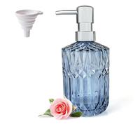 LaMarriti Dispenser di sapone in vetro blu con pompa antiruggine, dispenser di sapone per lozione ricaricabile in vetro cristallo per piano di lavoro del bagno, cucina, ideale per sapone per mani