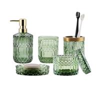 LaMarriti Set di accessori da bagno verdi 5 pezzi, accessori da bagno in vetro trasparente, mobiletto per il bagno, dispenser di sapone per le ma