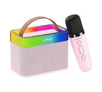 LAMAX KaraokeKid1 - Altoparlante portatile per bambini, con modalità karaoke e microfono per karaoke con cambiatore vocale, per ascoltare e intrattenere, design per bambini, Bluetooth 5.3 (rosa)