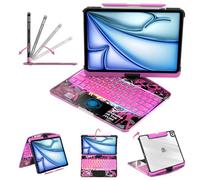 lambasa Custodia trasparente con tastiera per iPad Air 13" (M3/M2, 2025/2024) e Pro 12,9" (3/4/5/6a generazione) Trackpad multi-touch girevole a 360° con retroilluminazione wireless Bluetooth a 7