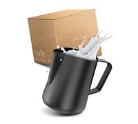 Lambda Coffee Bricco per latte acciaio inox nero 600 ml | bricco per schiuma di latte, latte art, Bollitore latte | tazza con beccuccio per latte | lattiera piccola | bricco latte professionale