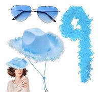 Lambo Cappello da cowgirl cappello da cowgirl con occhiali da sole da donna cappello da cowboy western soffice pelliccia con piume per Halloween Cosplay costume funerale vita giovane ragazza