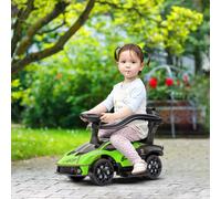 Lamborghini Macchinina per Bambini 2 in 1 con Maniglione e Barriera di Sicurezza, Volante e Clacson, Auto per Bambini in PP e Metallo, 86,5x40x89,5 cm, Verde e Nero