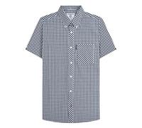 Lambretta Camicie button down a maniche corte a quadri da uomo, Blu navy/bianco, S