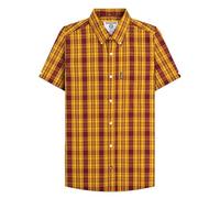 Lambretta Camicie button down a maniche corte a quadri da uomo, Borgogna/Oro, L