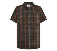 Lambretta Camicie button down a maniche corte a quadri da uomo, Cachi/Arancione, XXL
