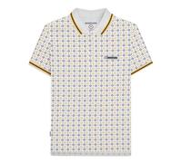 Lambretta Polo da uomo a maniche corte con stampa geometrica, bianco, M