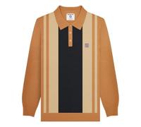 Lambretta Polo da uomo vintage a maniche lunghe con colletto e bottoni, Tabacco., L