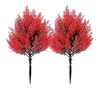 Lamdbao 2 Pezzi di Cespugli Artificiali di Cedro per Natale con Paletto di Supporto - Arbusti Esterno Realistici, Piante Finte di Cipresso Resistenti Raggi UV per Giardino E Cortile