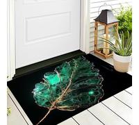 Lame Di Vetro Zerbini Per Interni,Tappeto Ingresso Zerbino Morbidi Pianta Misteriosa Per Interni Cucina Porta Anteriore Posteriore Animali Domestici E Cani,60X90Cm Smeraldo