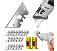 Lame per Cutter Trapezoidali 52mm - Set da 20 Lame Trapezoidali di Ricambio per Cutter con 2 Protezione per Dito, Adatto per Tagliare Tappeti, Plastica, Cuoio e Cartone, Perfetto per Uso Domestico