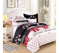 LAMEJOR Set copripiumino matrimoniale a tema natalizio, motivo albero di Natale/campane, lussuoso, reversibile, (1 copripiumino + 2 federe)