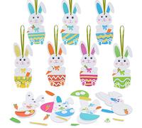 LAMEK 12Pezzi Decorazione Coniglietto Pasquale Fai da Te Artigianato Coniglietto Pasquale Set Artigianale Coniglio Pasquale con Corda e Occhi Mobili Adesivi per Bambini Primavera Pasqua Hobby Creativo